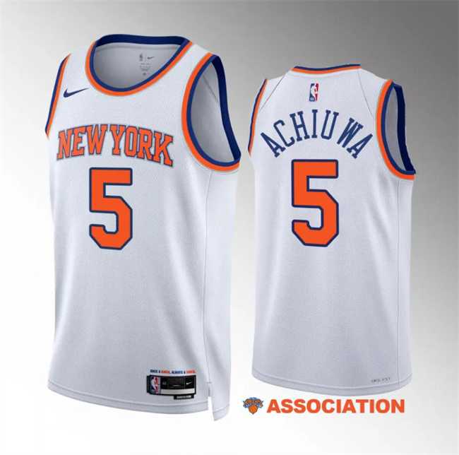 Mens New Yok Knicks #5 Precious Achiuwa White Association Edition Stitched Basketball Jersey Dzhi